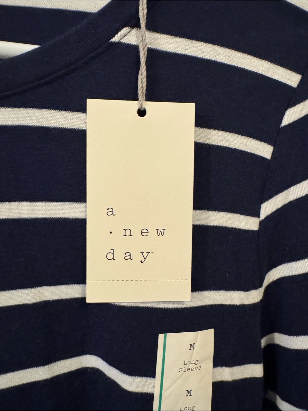 NWT a•new•day Women’s Navy Blue & White Striped Long Sleeve Shirt Size Medium - Picture 4 of 7